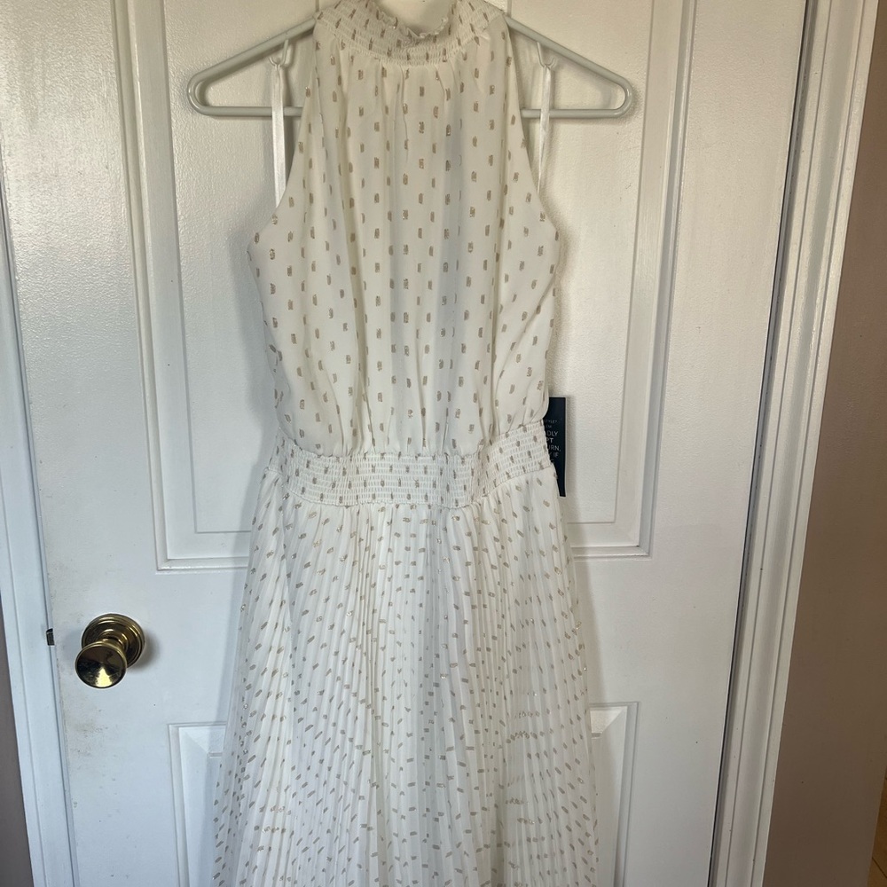 White Sleeveless Halter Pleared Midi Sundress from White House Black Market NWT